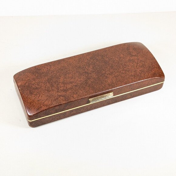 1970s Faux Leather brown jewelry box for men, Fleur de Lys logo - Picture 7 of 11